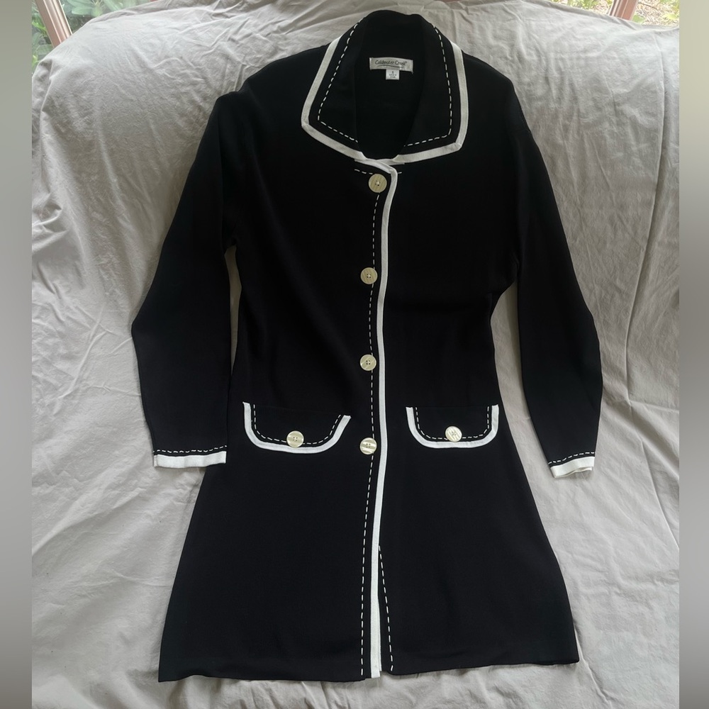 Coldwater Creek Shirt/Jacket, Black with White detailing and Pearl tone buttons.